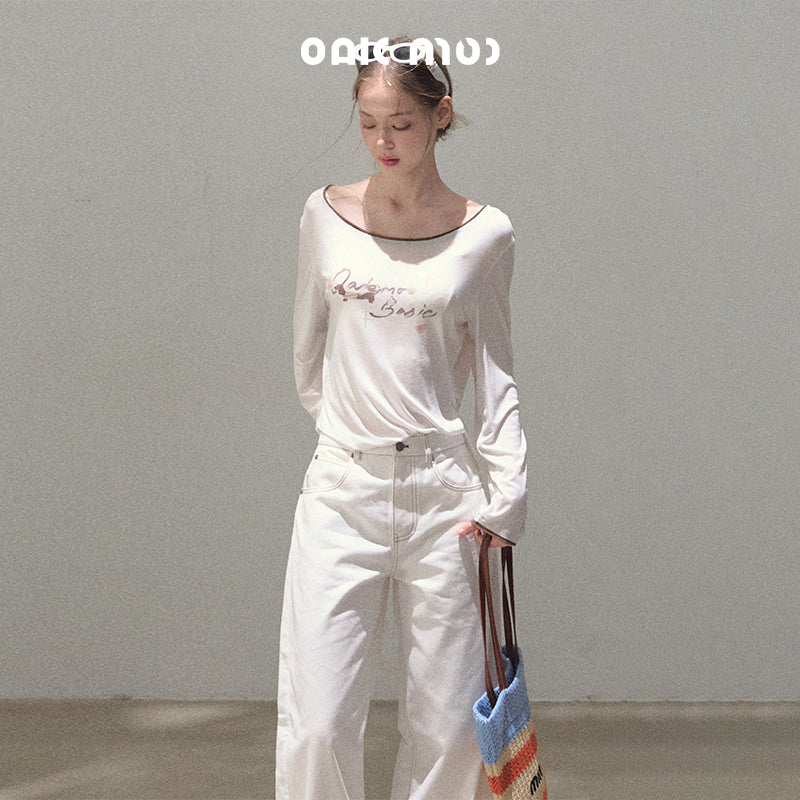 Side Slit Wide Neck Printed Tee