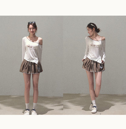 Side Slit Wide Neck Printed Tee