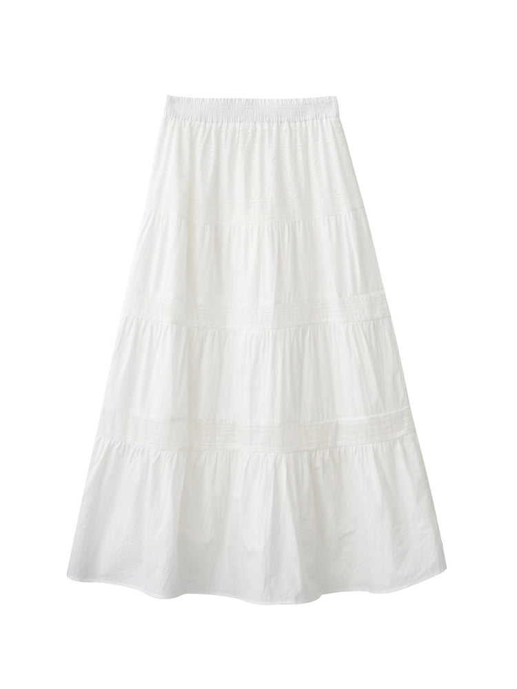 Embroidered Tiered Cotton Skirt With Elasticated Waist