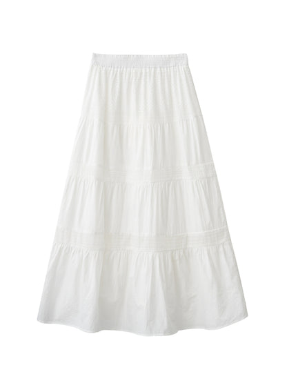 Embroidered Tiered Cotton Skirt With Elasticated Waist