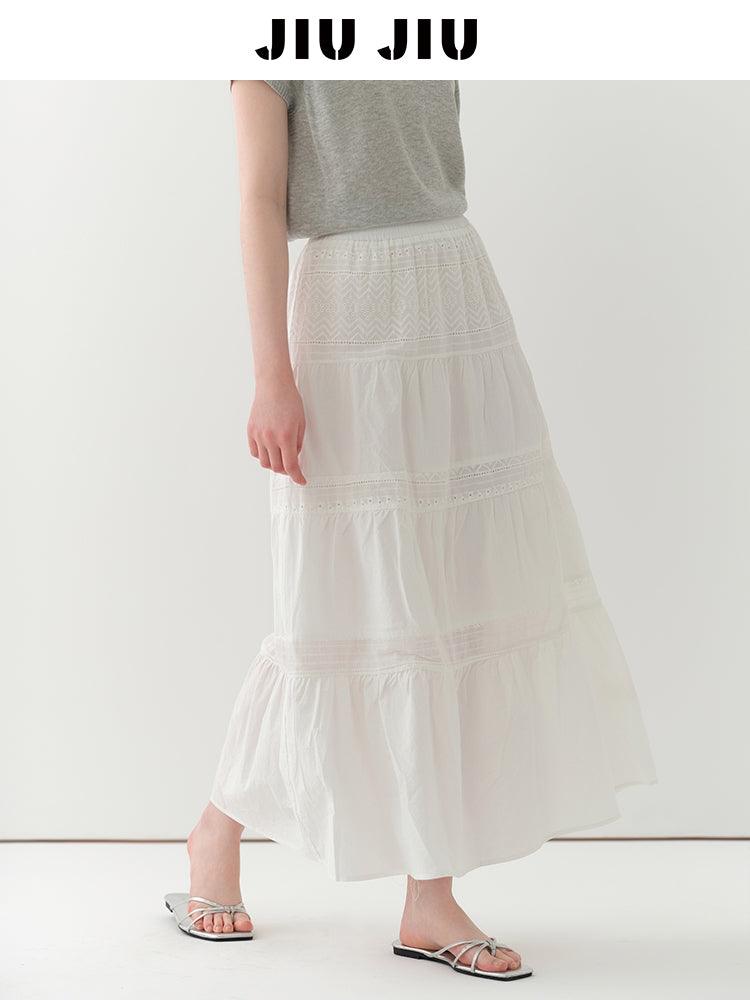 Embroidered Tiered Cotton Skirt With Elasticated Waist