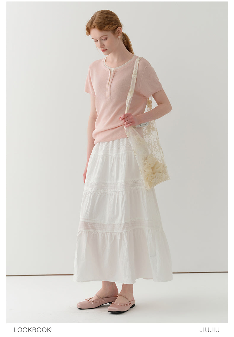 Embroidered Tiered Cotton Skirt With Elasticated Waist
