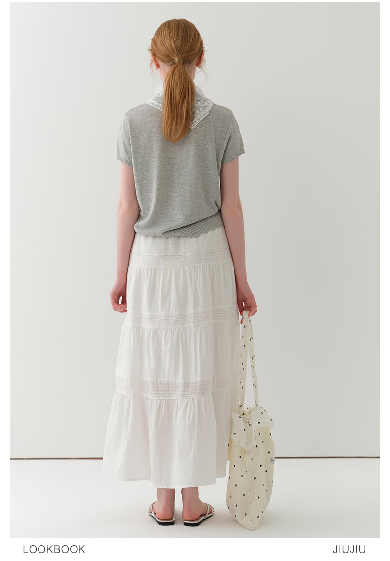 Embroidered Tiered Cotton Skirt With Elasticated Waist