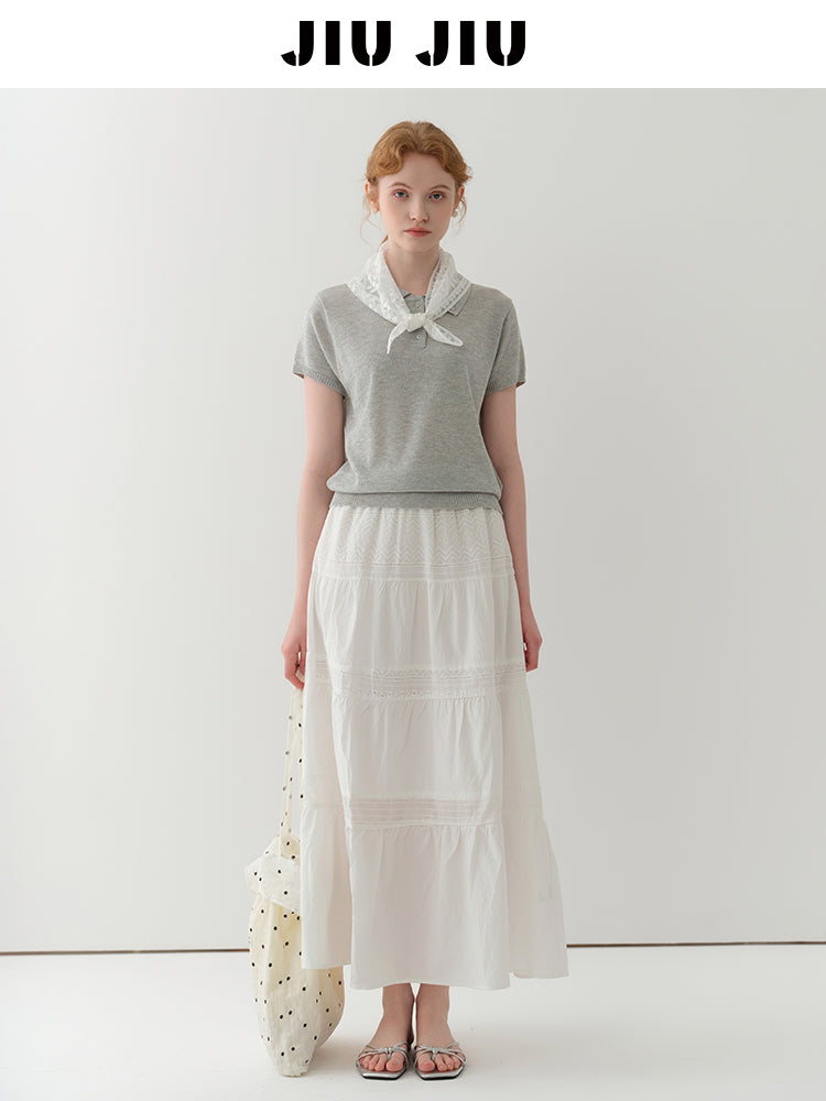 Embroidered Tiered Cotton Skirt With Elasticated Waist