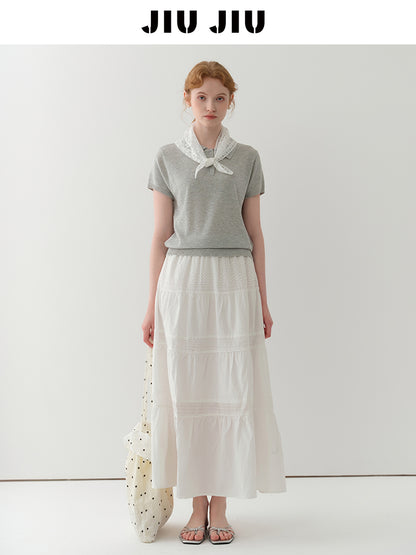 Embroidered Tiered Cotton Skirt With Elasticated Waist