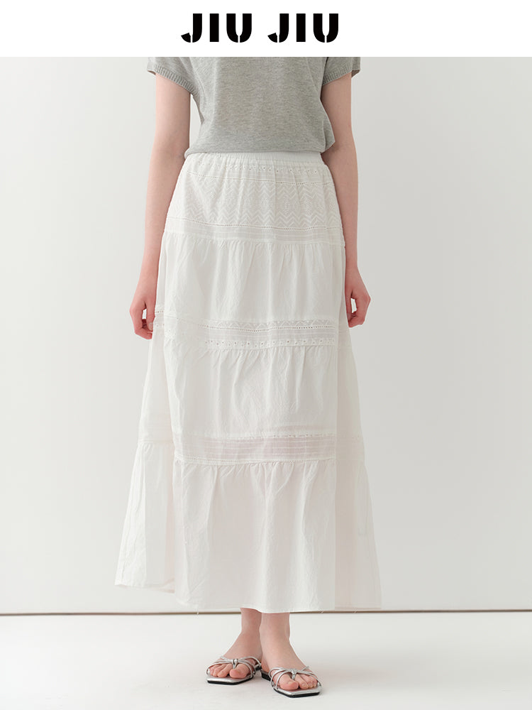 Embroidered Tiered Cotton Skirt With Elasticated Waist