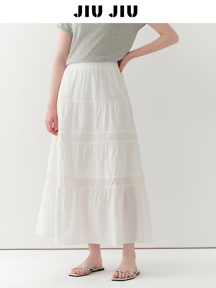 Embroidered Tiered Cotton Skirt With Elasticated Waist