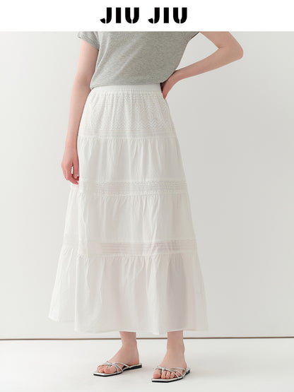 Embroidered Tiered Cotton Skirt With Elasticated Waist