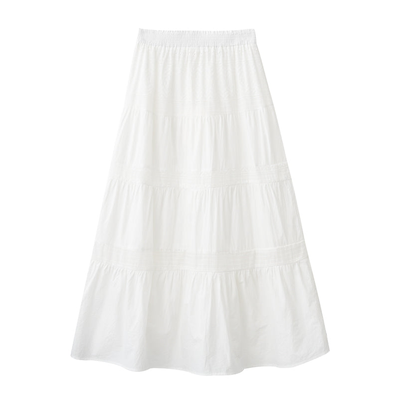 Embroidered Tiered Cotton Skirt With Elasticated Waist