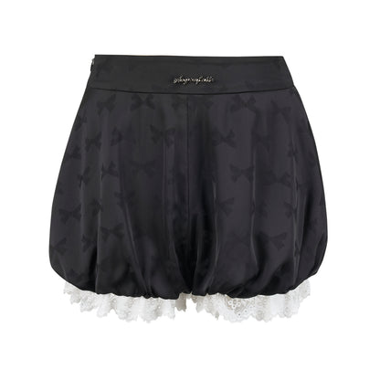 Bow Print Lace-Trimmed Bubble Shorts
