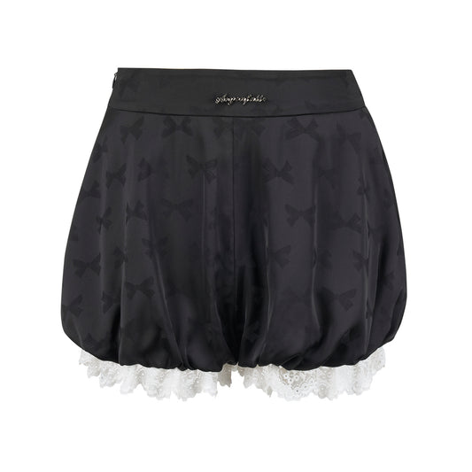 Bow Print Lace-Trimmed Bubble Shorts