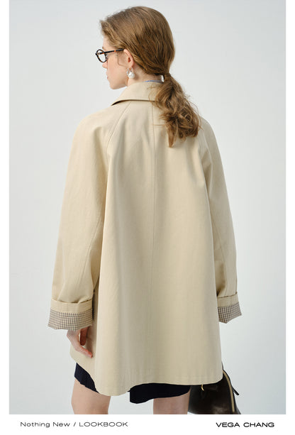 Minimalist Dual Closure Jacket With Plaid Cuffs