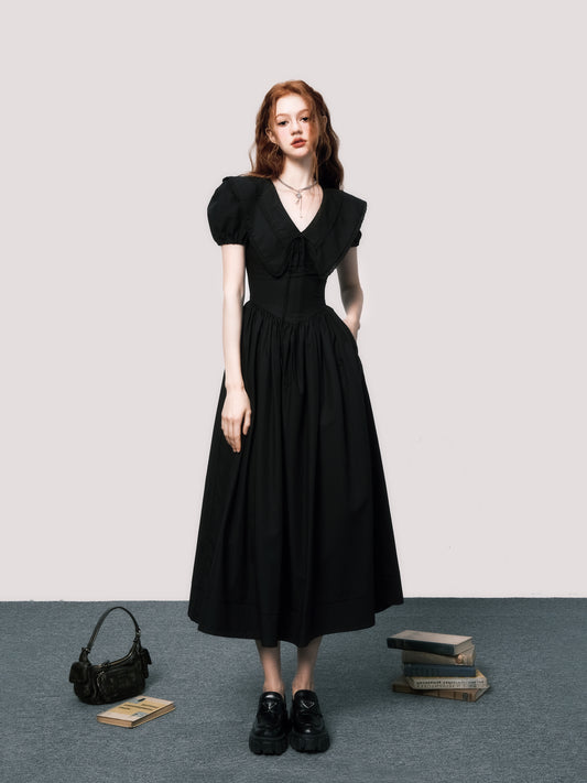 Statement Collar Puff Sleeve Dress