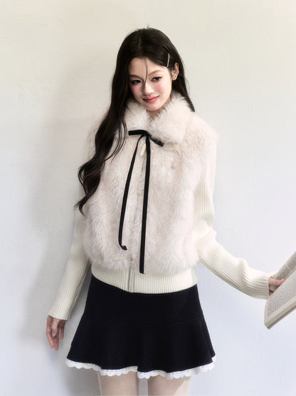 Wool-Blend Flared Peplum Skirt With Lace Trim