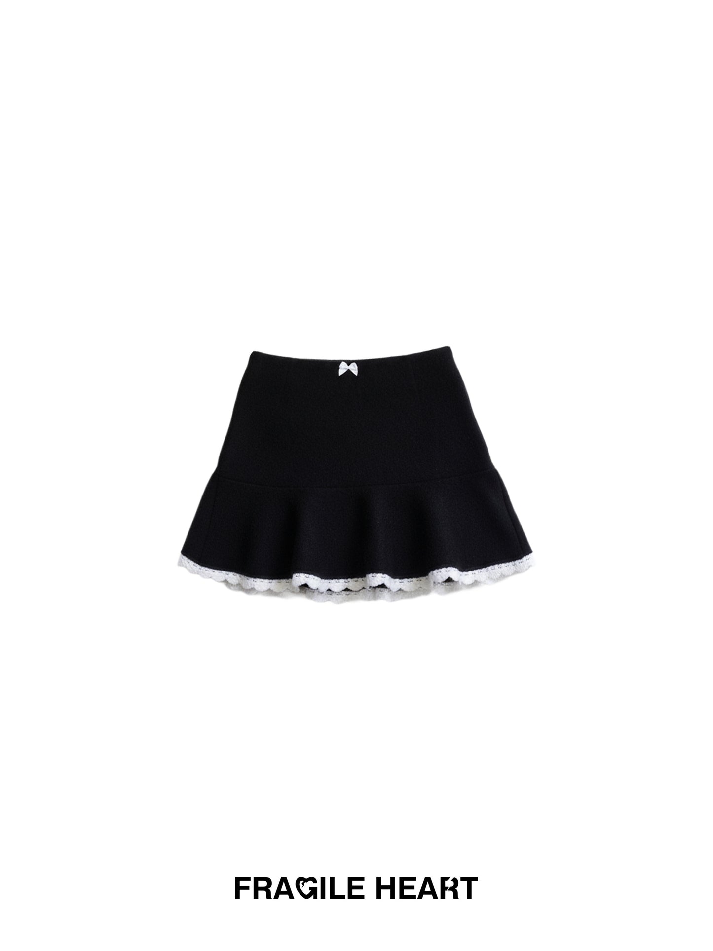 Wool-Blend Flared Peplum Skirt With Lace Trim