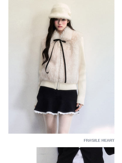 Wool-Blend Flared Peplum Skirt With Lace Trim