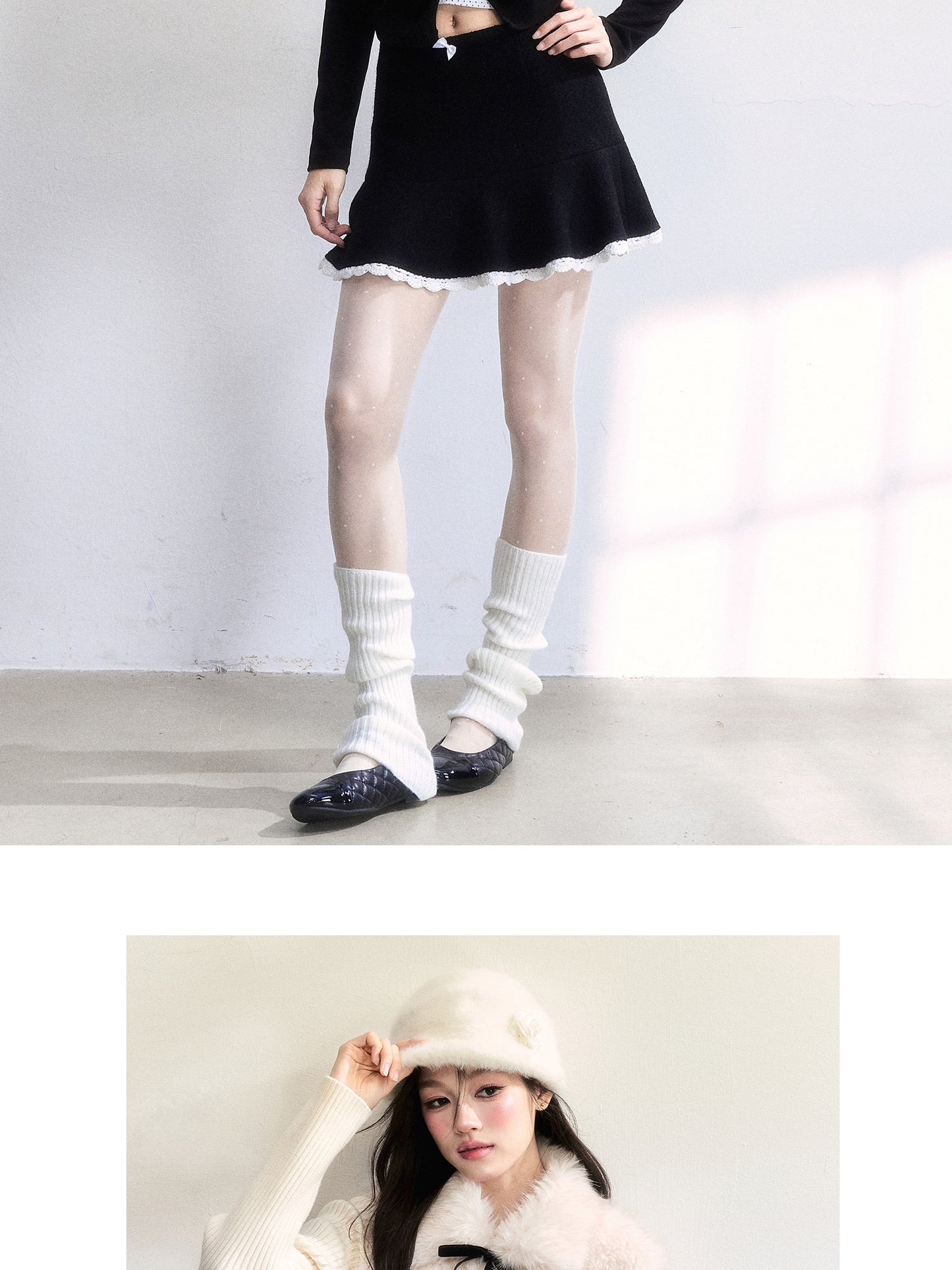 Wool-Blend Flared Peplum Skirt With Lace Trim