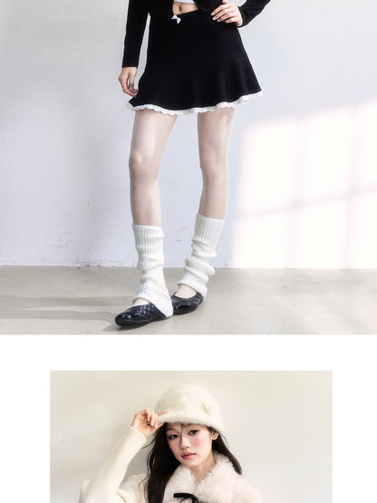 Wool-Blend Flared Peplum Skirt With Lace Trim