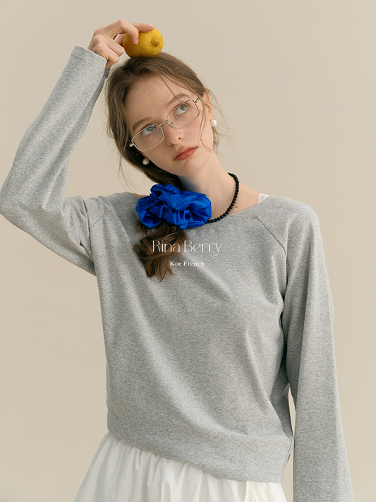 Basic Cotton Pullover With Wide Neckline