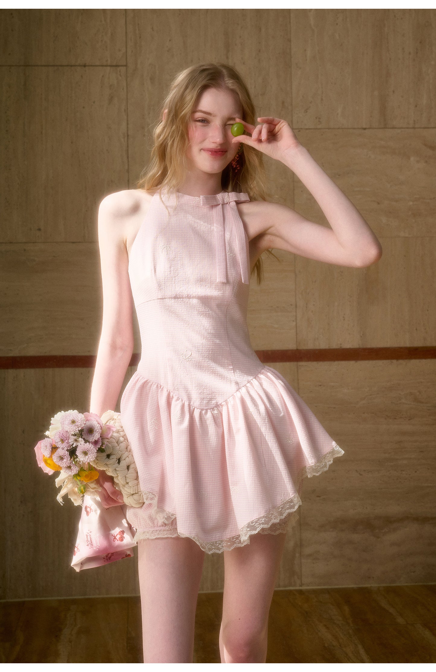 Gingham V-Hem Dress & Shorts Two-Piece Set