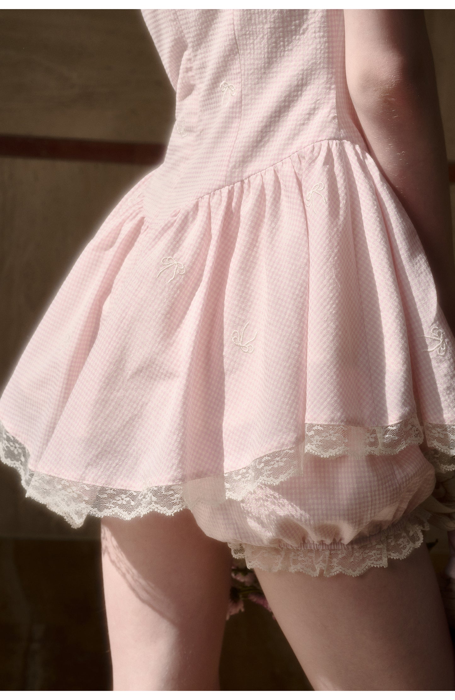 Gingham V-Hem Dress & Shorts Two-Piece Set