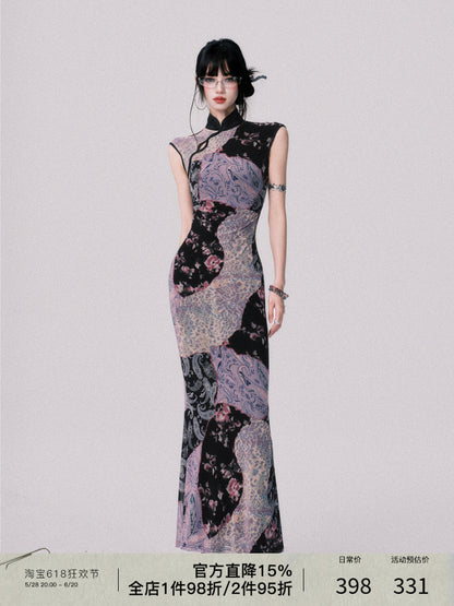 Qipao-Style Patchwork Print Dress In 2 Lengths