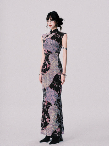 Qipao-Style Patchwork Print Dress In 2 Lengths