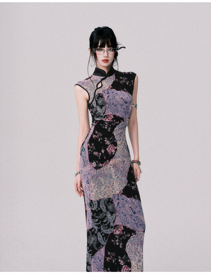 Qipao-Style Patchwork Print Dress In 2 Lengths