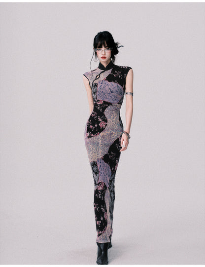 Qipao-Style Patchwork Print Dress In 2 Lengths