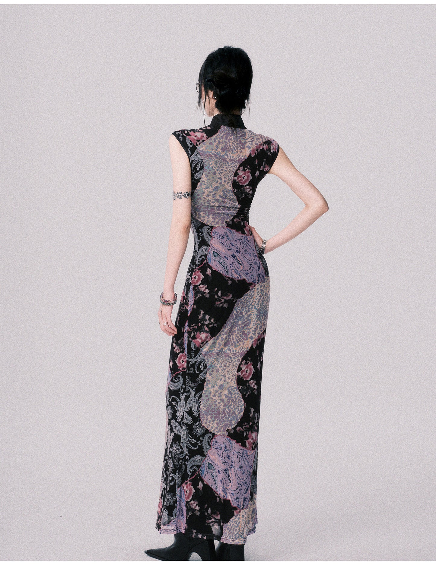 Qipao-Style Patchwork Print Dress In 2 Lengths