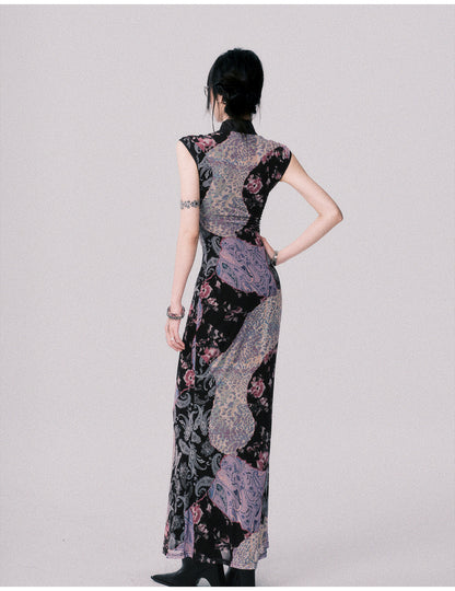 Qipao-Style Patchwork Print Dress In 2 Lengths