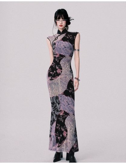 Qipao-Style Patchwork Print Dress In 2 Lengths