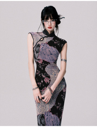Qipao-Style Patchwork Print Dress In 2 Lengths