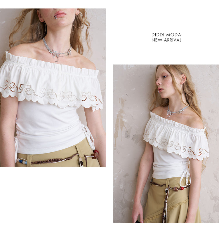 Off-Shoulder Top With Bow Cut-Out Cape Collar