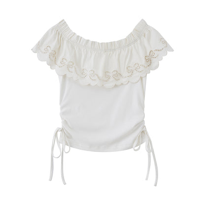 Off-Shoulder Top With Bow Cut-Out Cape Collar
