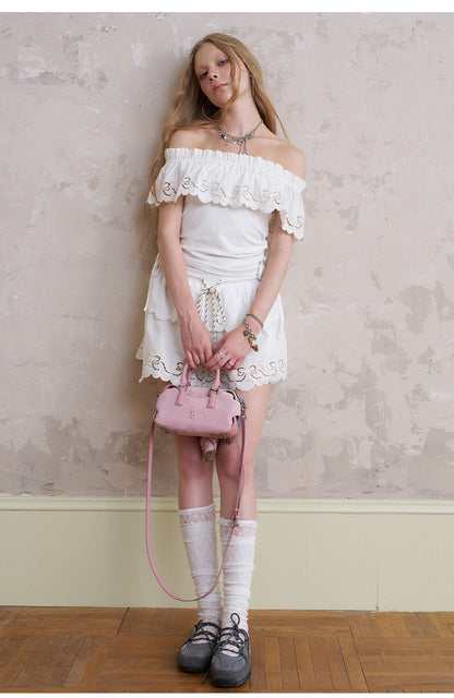 Off-Shoulder Top With Bow Cut-Out Cape Collar