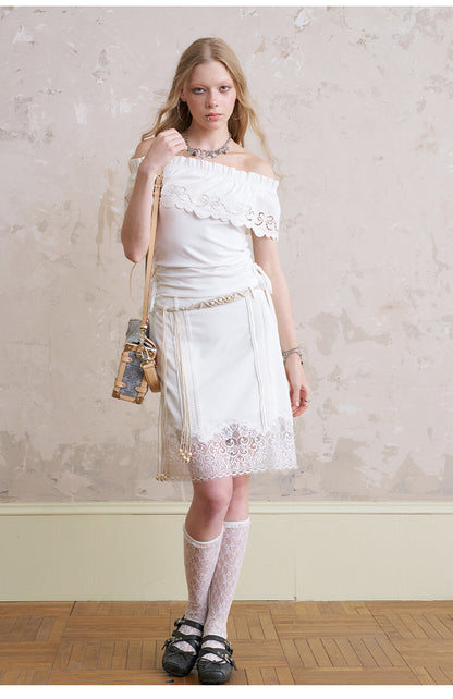 Off-Shoulder Top With Bow Cut-Out Cape Collar