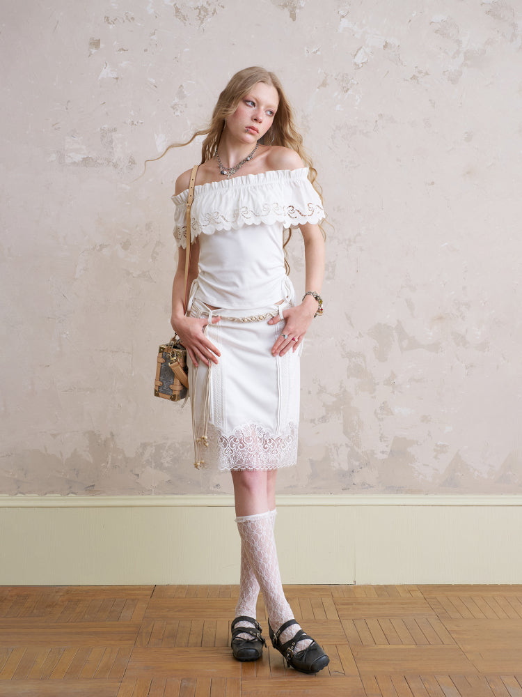 Off-Shoulder Top With Bow Cut-Out Cape Collar