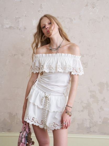 Off-Shoulder Top With Bow Cut-Out Cape Collar