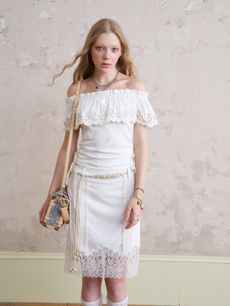 Off-Shoulder Top With Bow Cut-Out Cape Collar