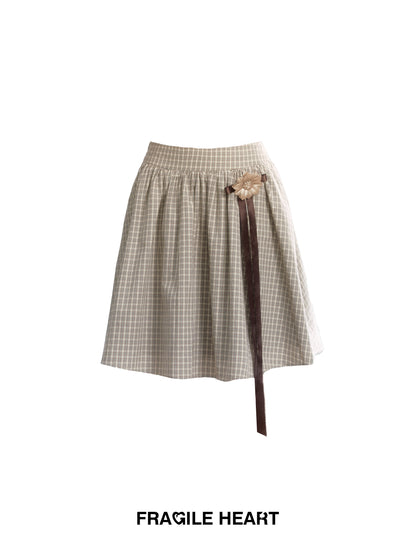 Pure Cotton Plaid Flare Midi Skirt