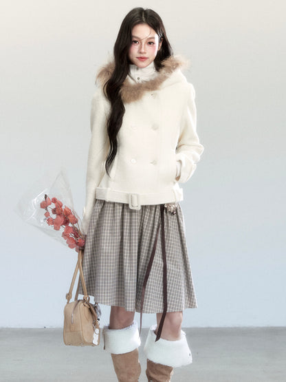 Pure Cotton Plaid Flare Midi Skirt