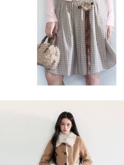 Pure Cotton Plaid Flare Midi Skirt