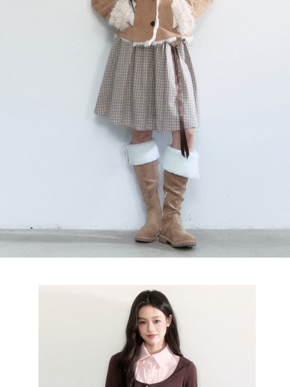 Pure Cotton Plaid Flare Midi Skirt