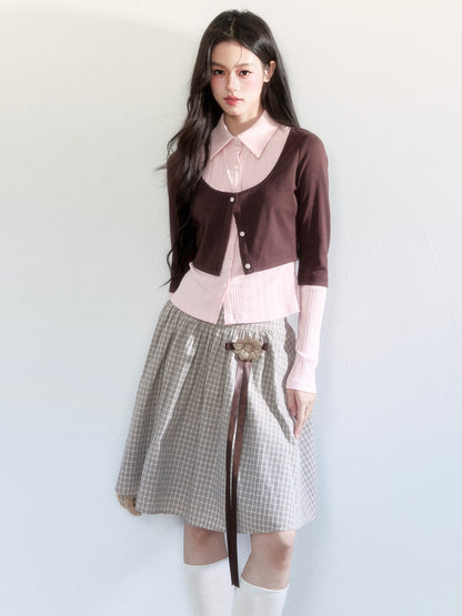 Pure Cotton Plaid Flare Midi Skirt