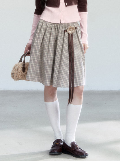 Pure Cotton Plaid Flare Midi Skirt