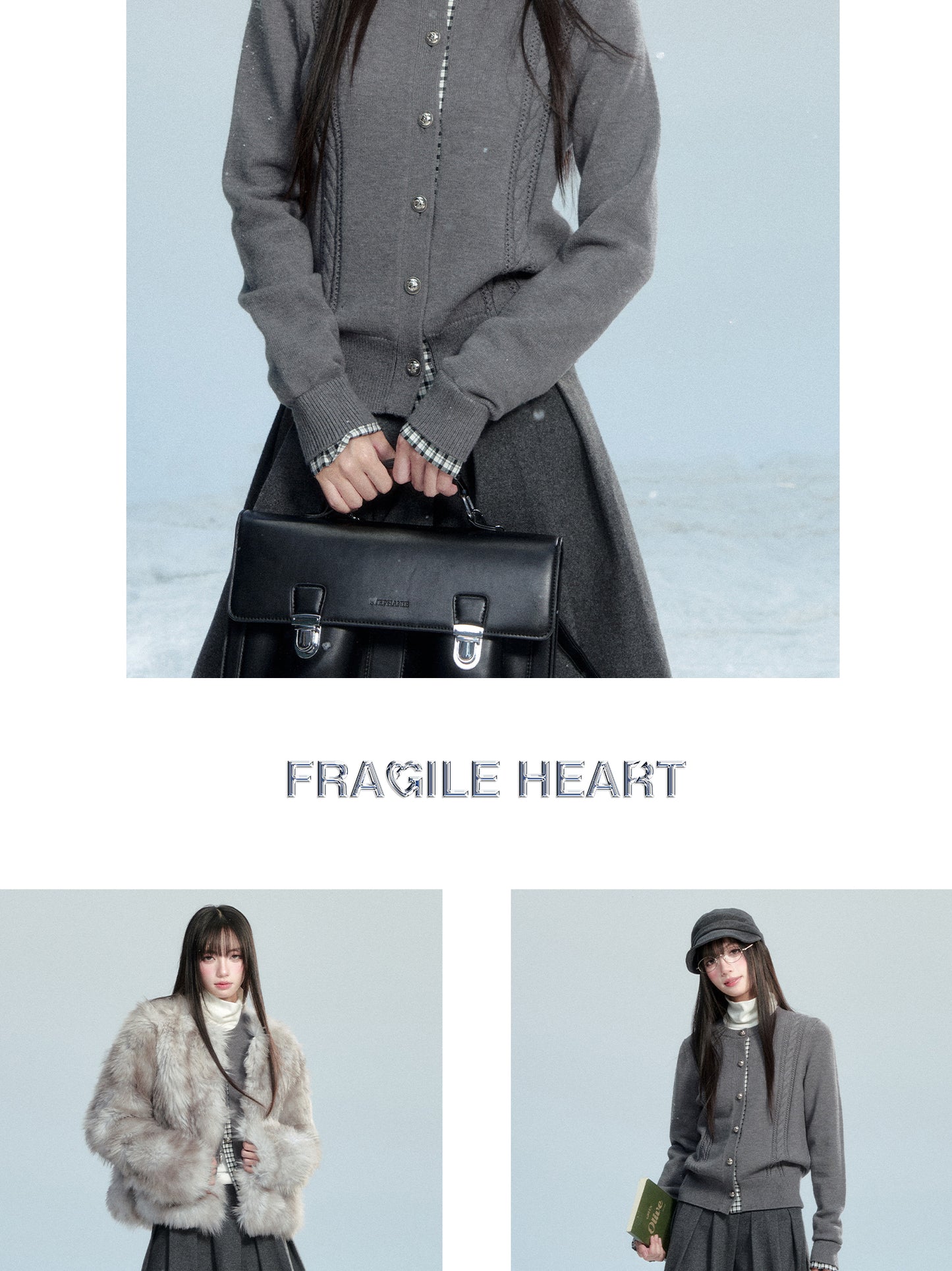 Plaid-Detail Cable Knit Cardigan