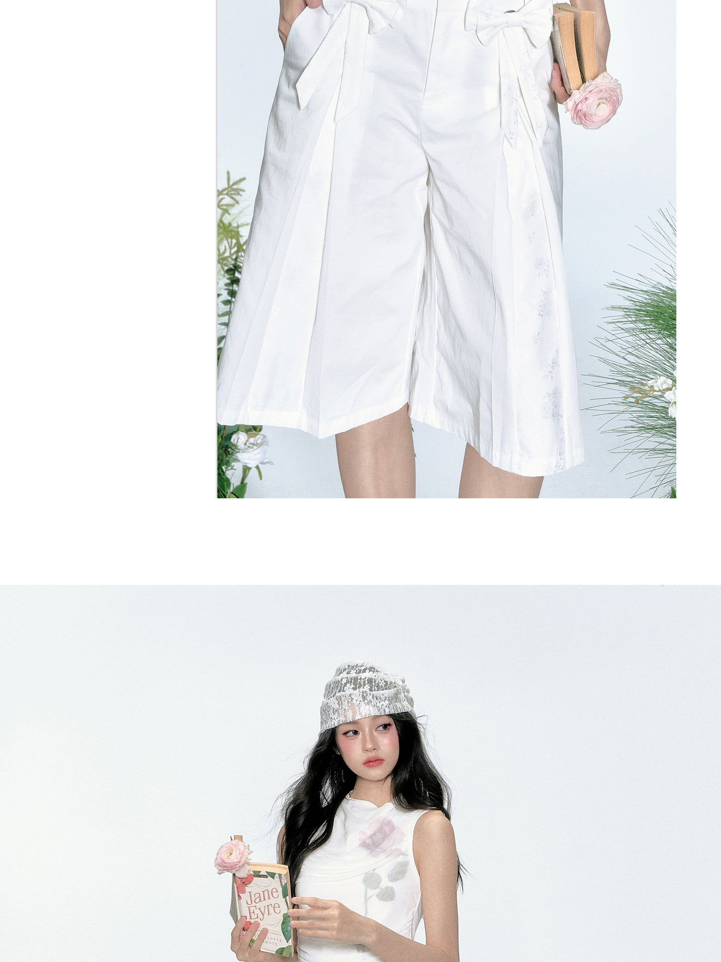 Pleated Cotton Bermuda Pants With Bow Detail