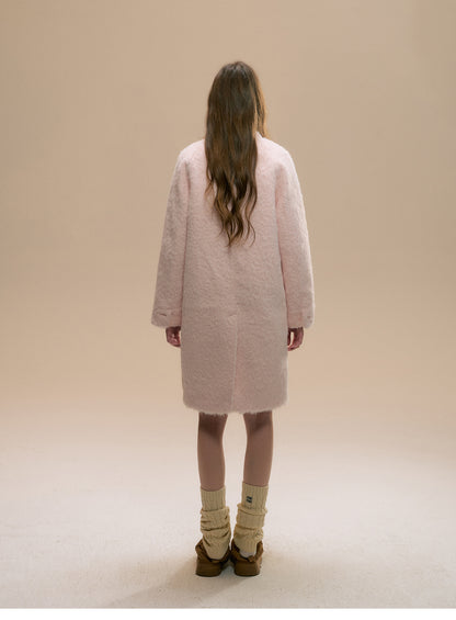 Lace-Trimmed Collarless Brushed Coat