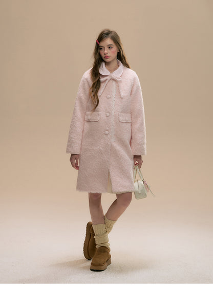 Lace-Trimmed Collarless Brushed Coat